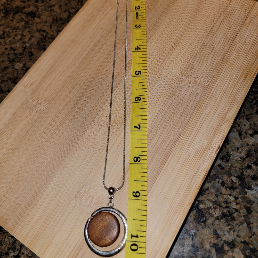 Silver Wooden Pendant Necklace